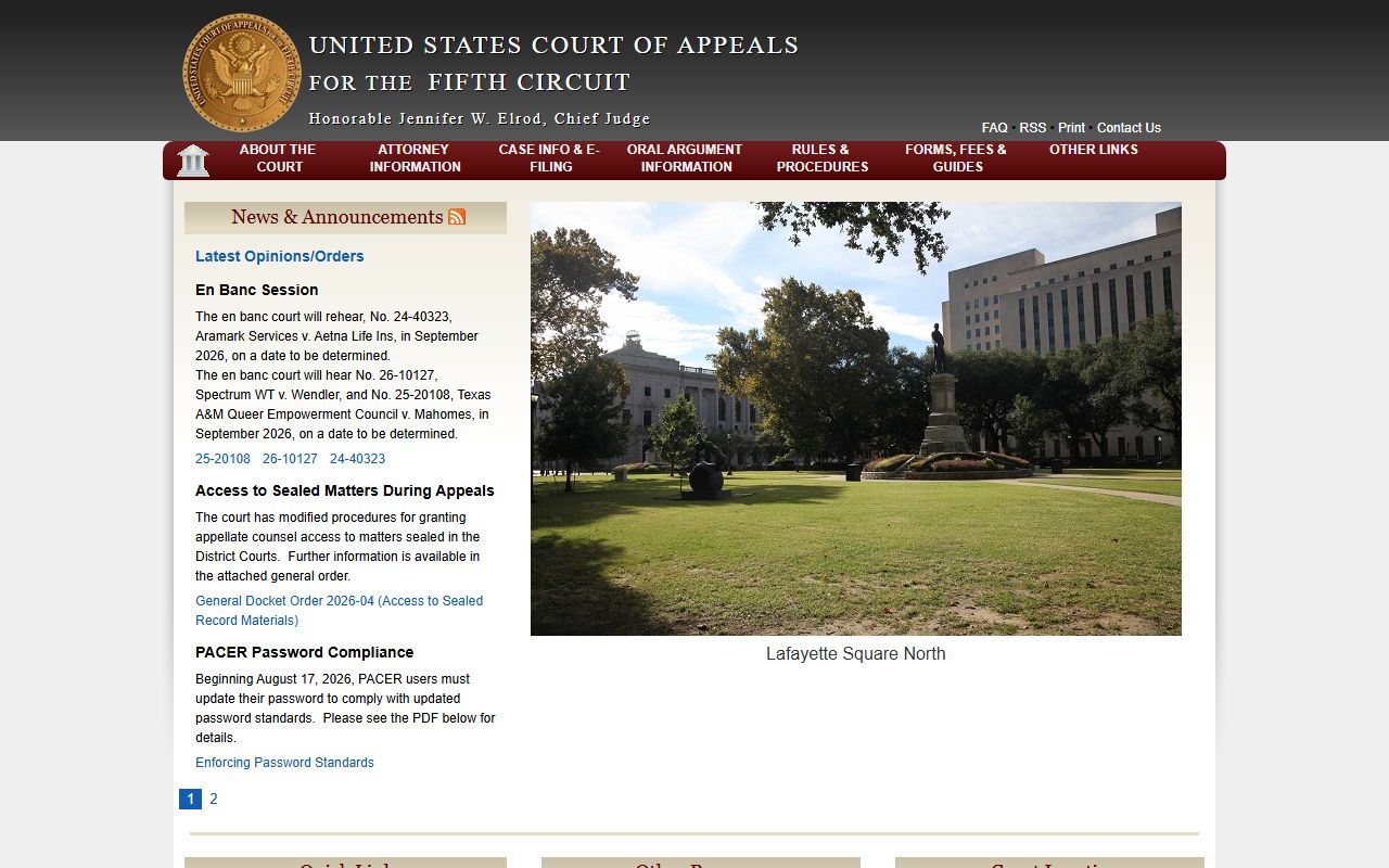 Tensas Parish court dockets Fifth Circuit appeals page