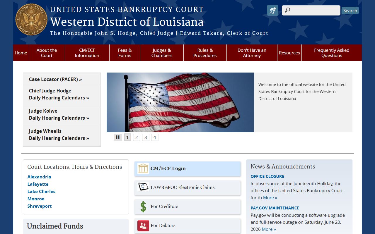 Tensas Parish court dockets Western District bankruptcy court page