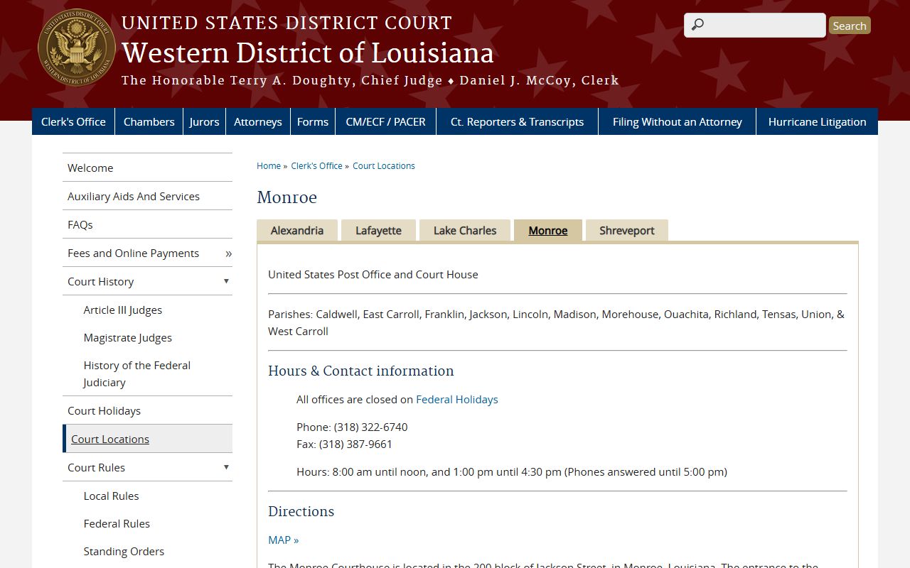 Tensas Parish court dockets Western District Monroe courthouse page