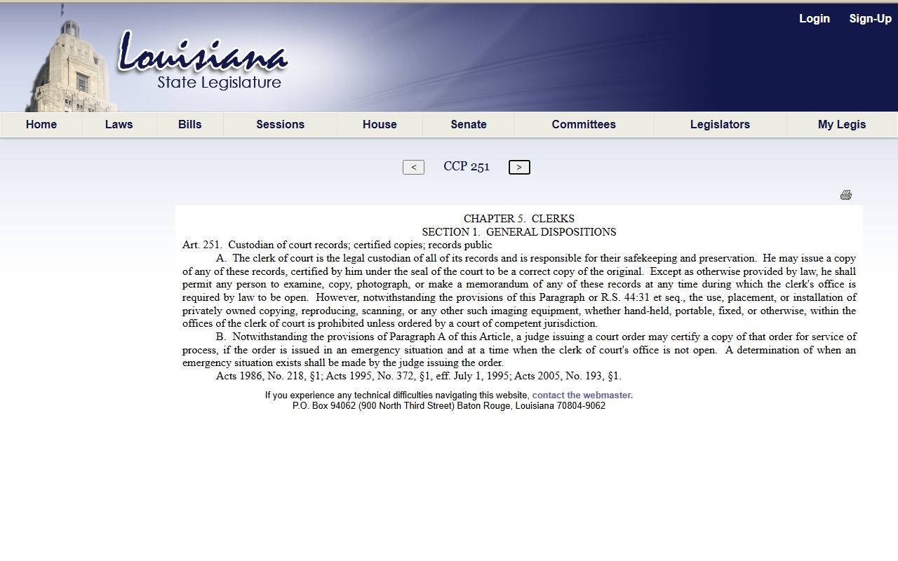 Tensas Parish court records clerk custody statute page