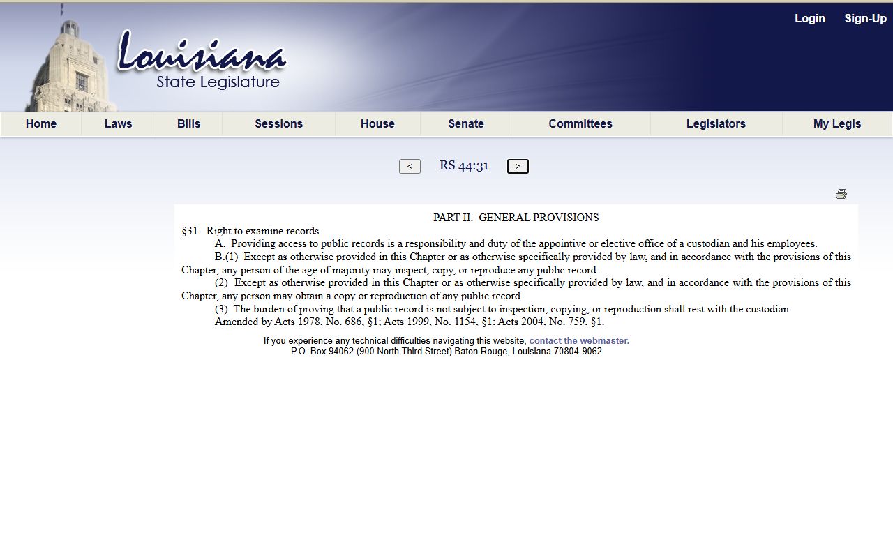 Tensas Parish court records Louisiana inspection statute