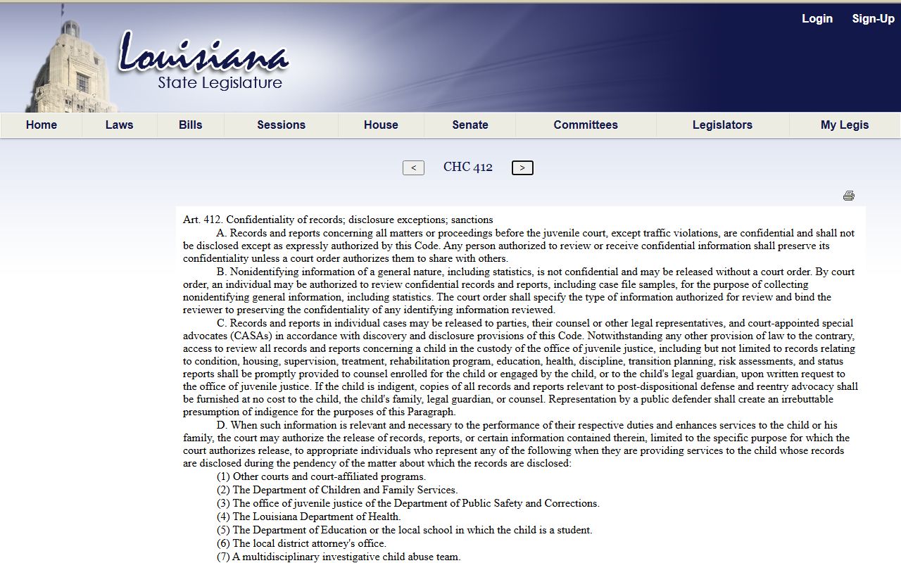 Tensas Parish criminal court records Louisiana juvenile confidentiality statute