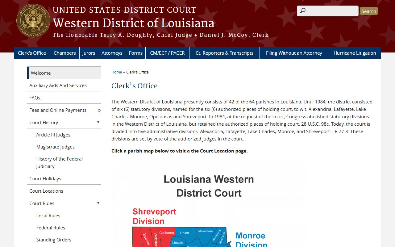 Tensas Parish District Court federal Western District clerk office context