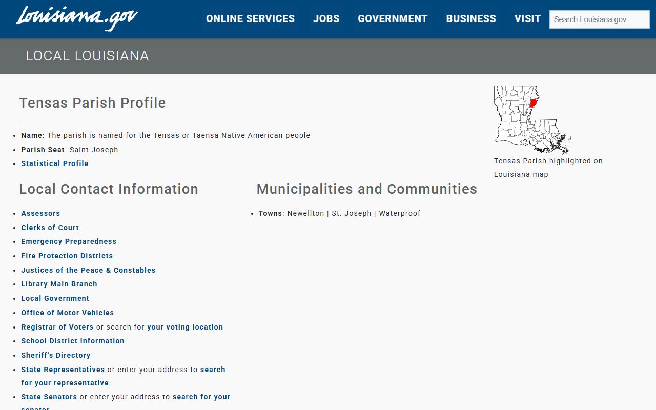 Tensas Parish court records Louisiana parish profile