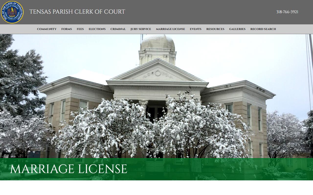 Tensas Parish marriage records license requirements from the Clerk of Court