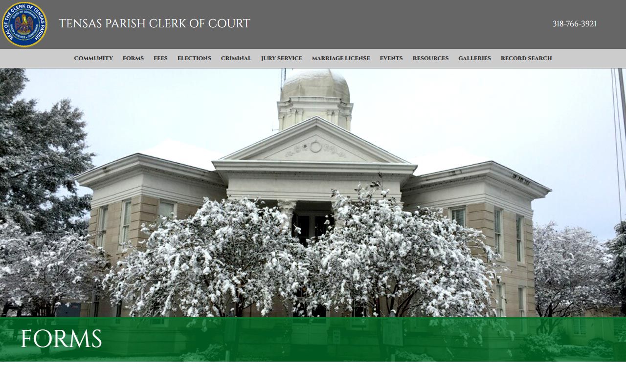 Tensas Parish marriage and divorce records Clerk forms page