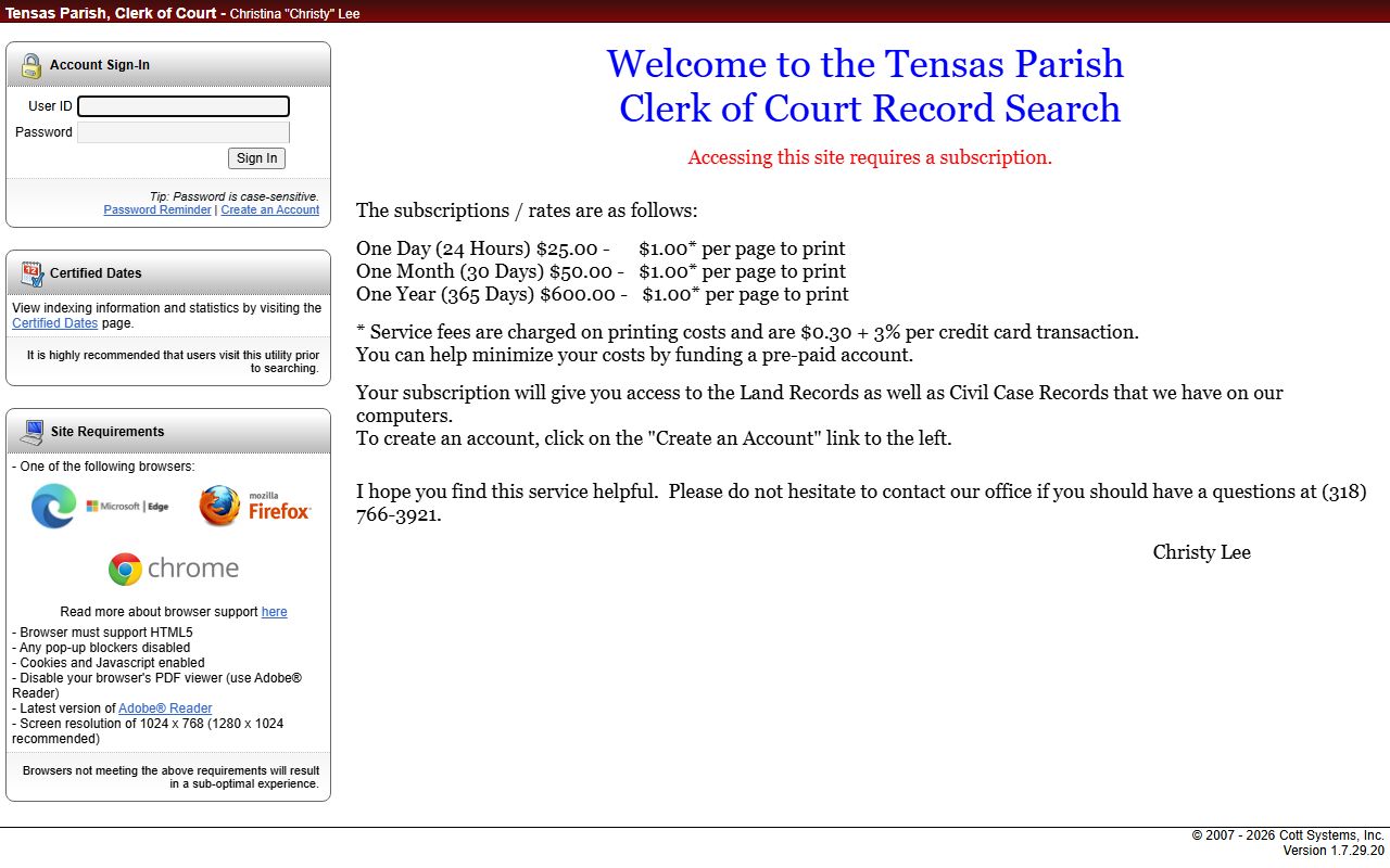 Tensas Parish probate records COTT eSearch login access