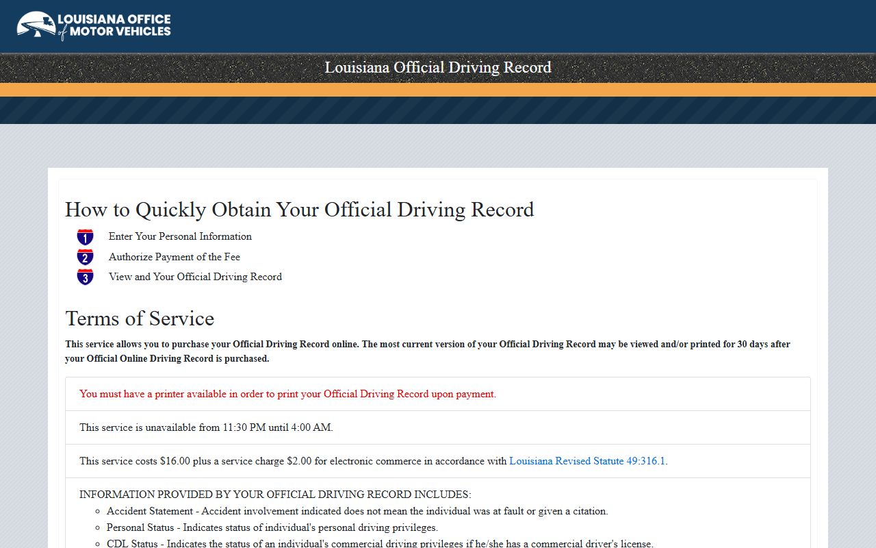 Tensas Parish traffic court records Louisiana OMV driving record portal