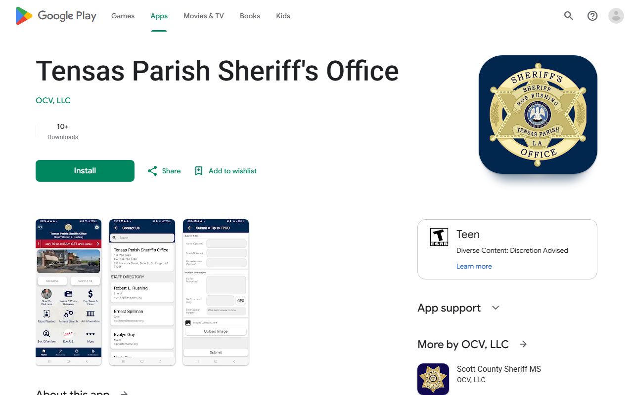 Tensas Parish warrant records sheriff Android app listing